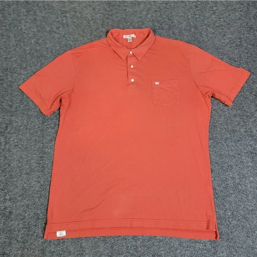 Peter Millar Pima Cotton Polo Shirt Men’s Large Orange Pocket Crown Logo